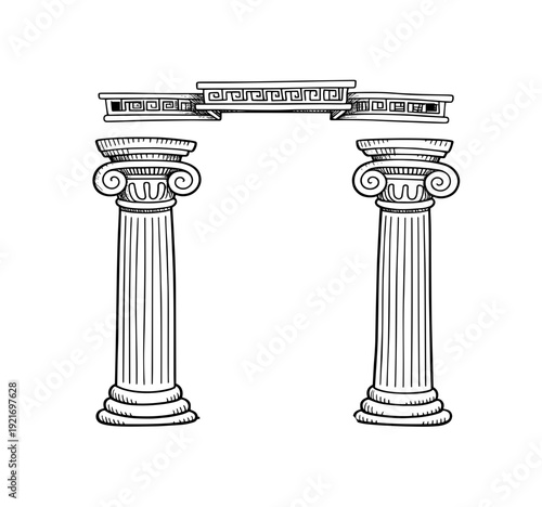 Ancient rome architecture greece sketch temple colonnade columns portico hand drawn separately on a white background elements antiquity architectural monuments
