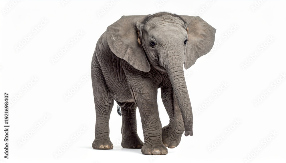 Obraz premium Elephant standing alone on clean white background studio stately elephant animal captured against pure white backdrop