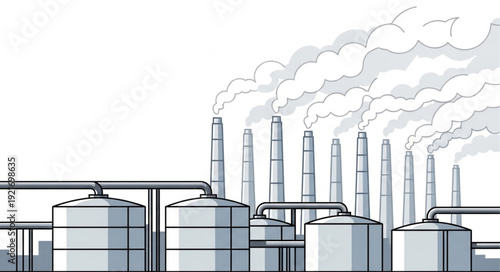 Industrial Factory with Smoke Emitting.