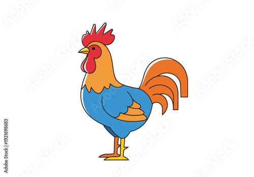 Rooster Standing Proudly With Bright Feathers Farmyard Animal Icon Simple Design On White Background