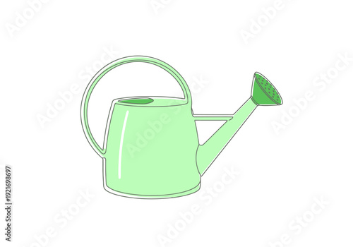 Single Line Drawing of a Green Watering Can Isolated on White Background for Garden and Home Plant Care Needs