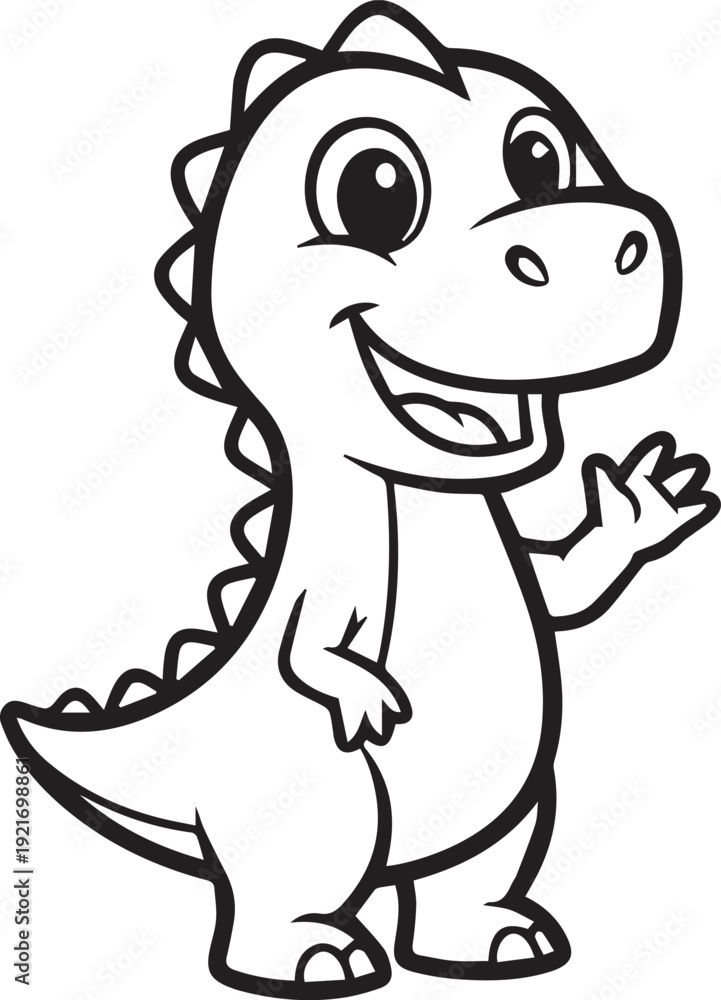 Fototapeta premium Friendly cartoon dinosaur waving with a big smile