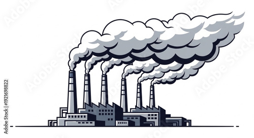 Industrial Factory with Polluting Smokestacks.