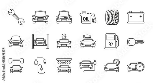 Collection of automotive service and repair icons.