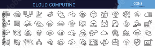 Cloud Computing 56 Editable Stroke Outline Icons Data Center Server Network Security and SaaS Technology Vector Collection