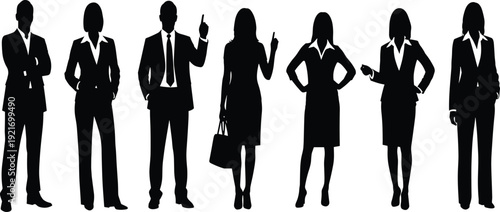 Professional business people silhouette set featuring men and women in corporate suits for leadership teamwork human resources office career and management design