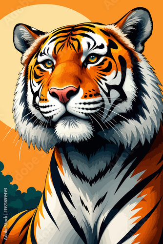 A detailed digital illustration of a majestic tiger's head 