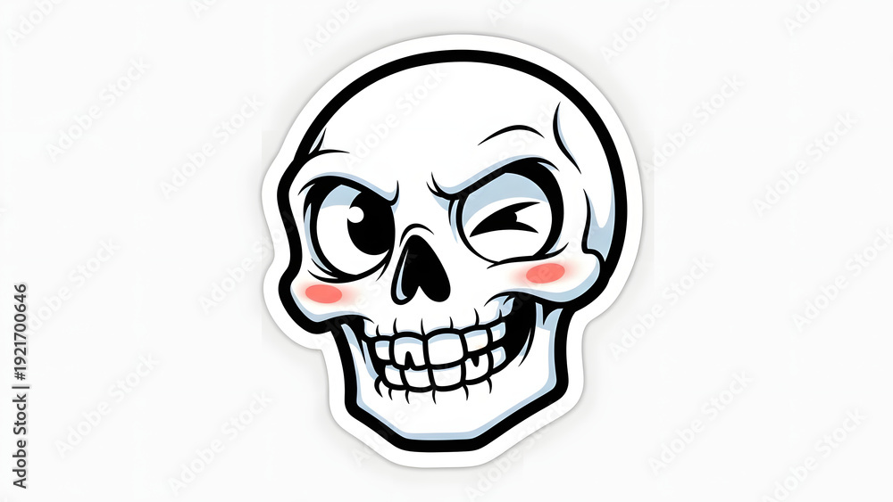 Obraz premium Winking Skull with Blush on White Background
