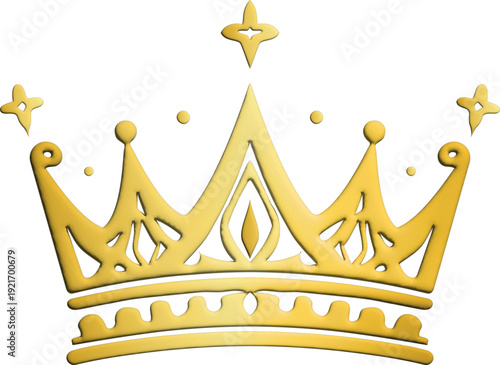 A glossy gold 3D crown with ornamental details and subtle shading on a black background, creating a luxurious and regal royal design.