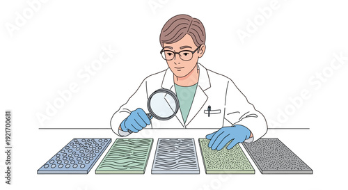Scientist Examining Samples with Magnifying Glass.