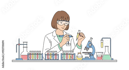 Female Scientist Examining Test Tube Contents.