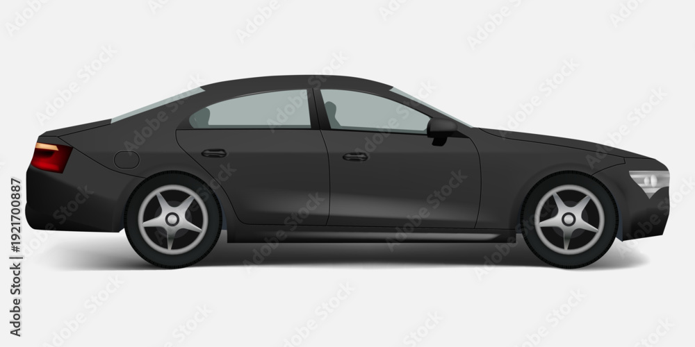 Fototapeta premium Realistic vector black sports car isolated on white background side 3D view