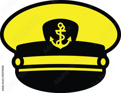 navy captain's hat with anchor vector icon