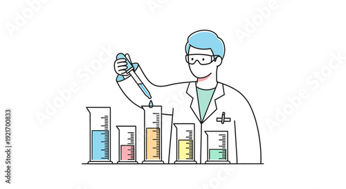 Scientist Pouring Liquid into Beaker.
