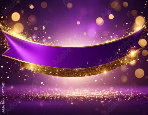Elegant Purple and Gold Banner with Bokeh Lights for Celebratory Events and Festive Occasions.