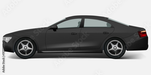 Realistic vector black sports car isolated on white background side 3D view