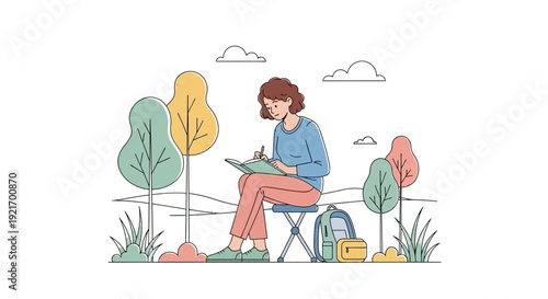 Woman Sitting Outdoors Using Laptop Computer.
