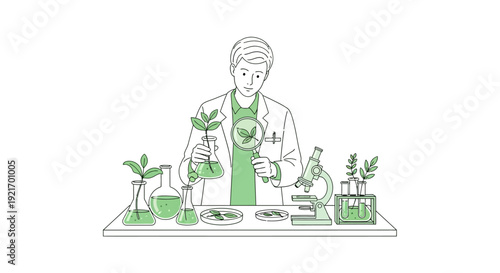 Scientist Examining Plant Specimen in Laboratory.
