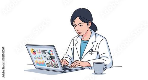 Female Doctor Working on Laptop Computer.