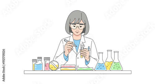 Female Scientist Conducting Laboratory Experiment.