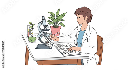Female Scientist Examining Specimen Under Microscope.