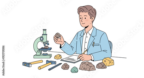 Scientist Examining Rock Samples in Laboratory.