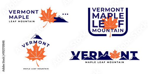 USA, US, U.S, United States - Vermont Maple Leaf Mountain – Scenic Mountain Logos, Maple Leaf Branding & New England Nature Designs
