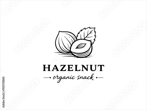 Hazelnut Organic Snack Logo Design with Two Hazelnuts and Leaves