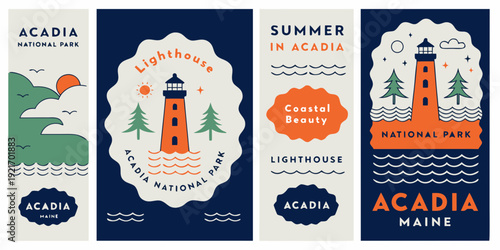 USA, US, U.S, United States - Acadia National Park Maine – Coastal Lighthouse Art, Scenic Ocean Views & Nature Travel Poster Designs
