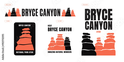 USA, US, U.S, United States - Bryce Canyon Utah – Hoodoo Rock Formations, Red Rock Landscape Art & National Park Illustration Designs
