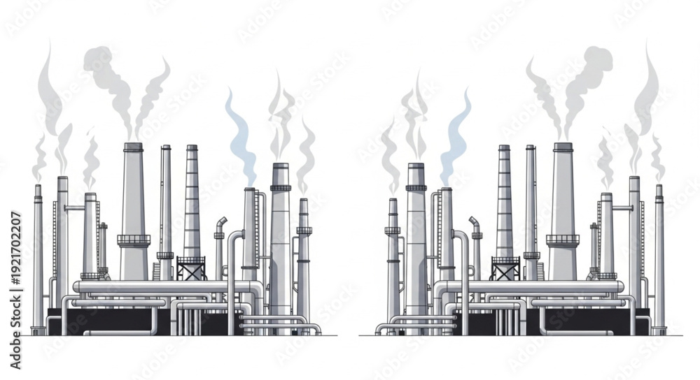 Fototapeta premium Industrial Factory with Smokestacks and Pipes.