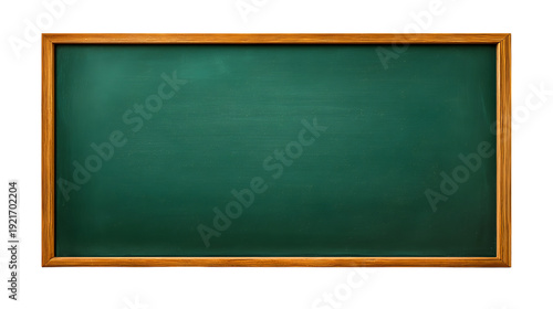 Large Rectangular Green Chalkboard with Natural Wooden Frame Isolated on Transparent Background, Blank Classroom School Board Mockup