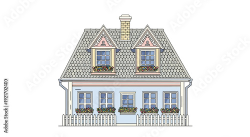 House with Porch and Dormer Windows.