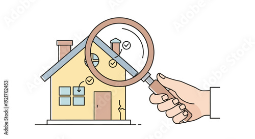 Hand Holding Magnifying Glass Over House.