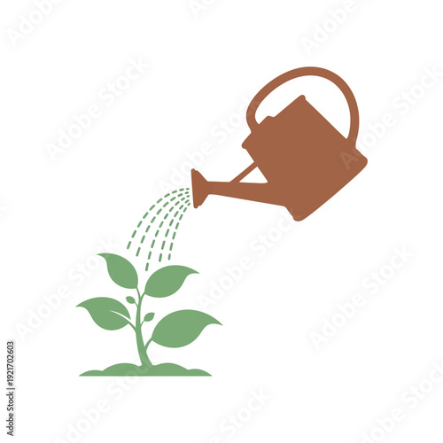 Watering can nurturing a small green plant.