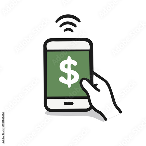 Hand Drawn Simple Money Icon –Mobile Payment Smartphone Icon
