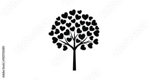A striking black tree composed entirely of heart shapes forms a captivating visual silhouette high quality professional detailed modern elegant stylish