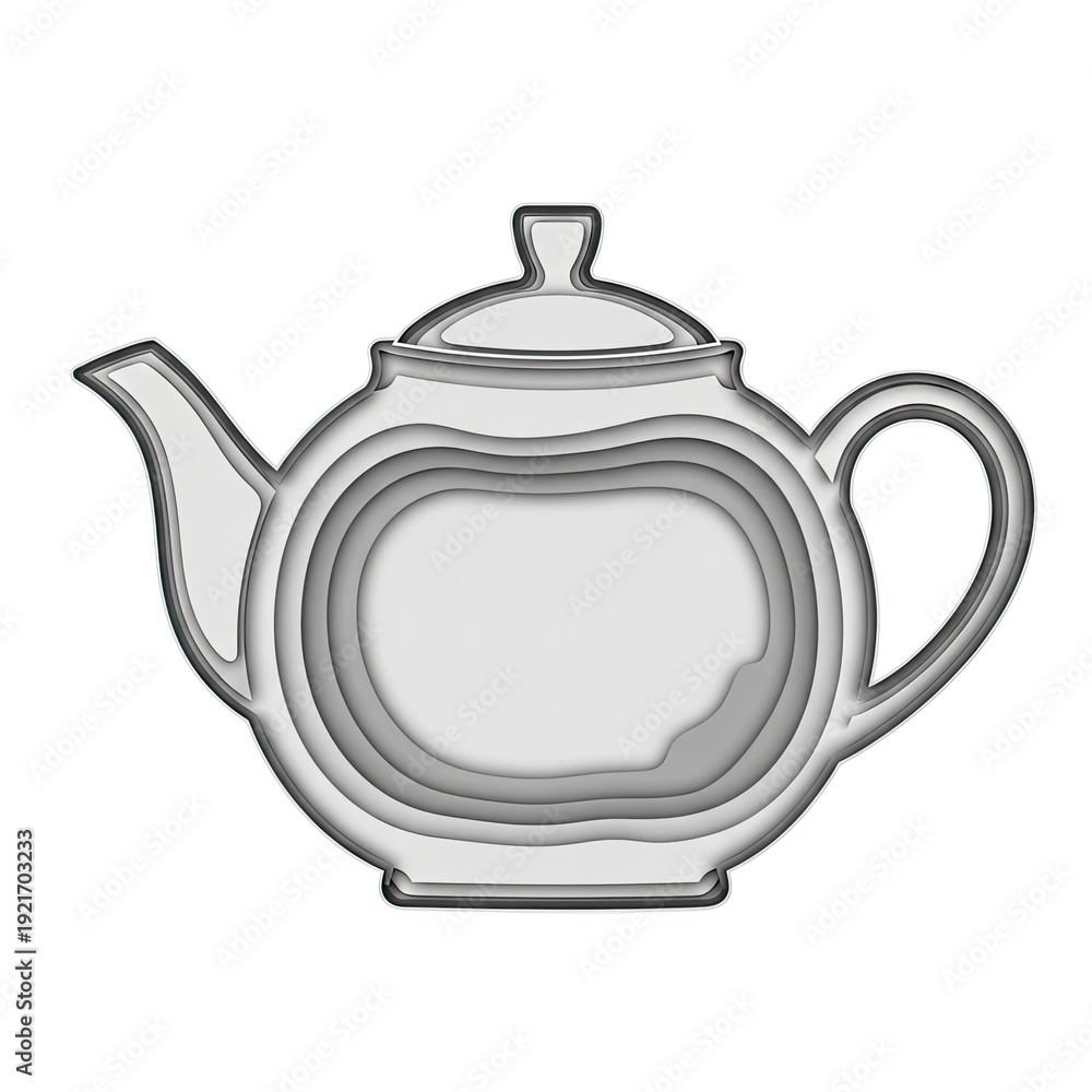 Obraz premium A detailed, silver-toned ceramic teapot presented against a transparent backdrop. Its elegant, rounded form features a gracefully curved spout and handle, perfect for beverage service.