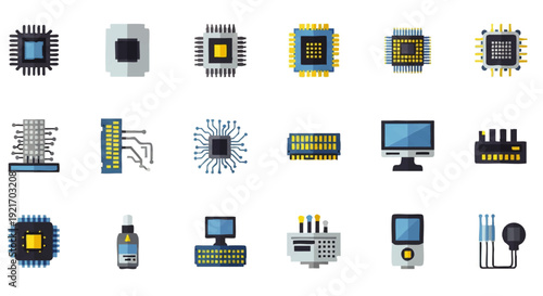 Various computer chips and processors.