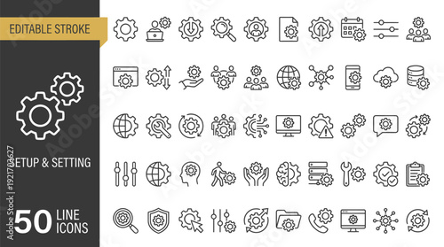 Setup and Settings Line Icons Set – Configuration, Tools and System Preferences Outline Vector Collection