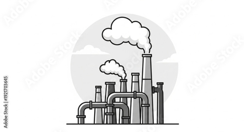 Industrial Factory with Smokestacks Emitting Pollution.