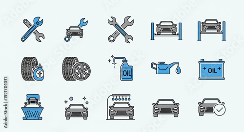 Car Repair and Maintenance Service Icons Set.
