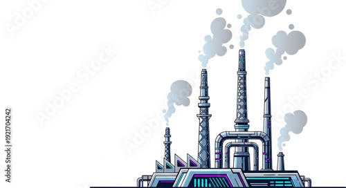 Industrial Factory with Smokestacks and Pollution.
