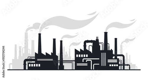 Industrial Factory with Smokestacks and Pollution.