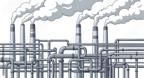 Industrial Factory with Smokestacks Emitting Pollution.