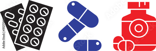  medication icons representing pharmaceutical treatment options and pharmacy stock