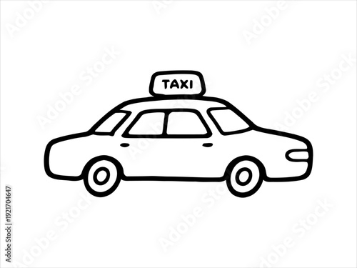 Clean outline illustration of a classic taxi cab vehicle, representing urban transportation and convenient ride services