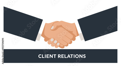 Business handshake representing client relations and partnership agreement.