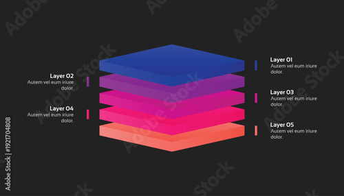 3D Gradient Stacked Layer Infographic With 5 Steps Diagram