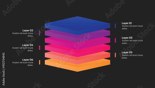 3D Gradient Stacked Layer Infographic With 6 Steps Diagram